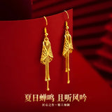 14K Drop Earrings Plum Leaves Tassel Earrings Women Fine Jewelry