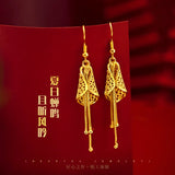 14K Drop Earrings Plum Leaves Tassel Earrings Women Fine Jewelry