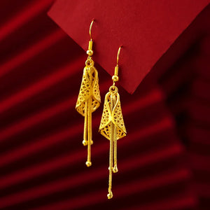 14K Drop Earrings Plum Leaves Tassel Earrings Women Fine Jewelry