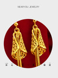 14K Drop Earrings Plum Leaves Tassel Earrings Women Fine Jewelry
