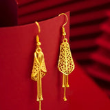 14K Drop Earrings Plum Leaves Tassel Earrings Women Fine Jewelry
