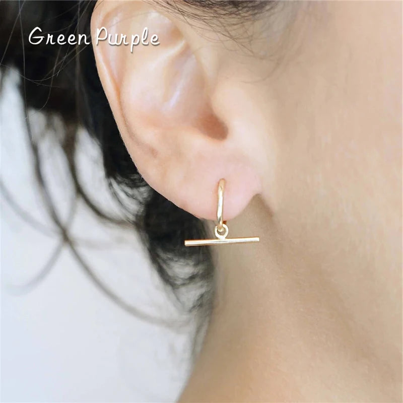 14K Filled T Hoops Earrings 15MM Fine Jewelry Vintage Boho Women Earrings