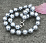 14mm Silver Gray Shell Pearl Round Beads Necklace 18''