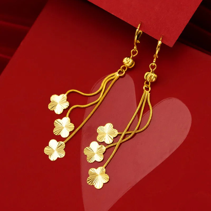 18K Plum Blossom Drop Earrings for Women