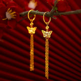 18K AU750 Drop Earrings Plum Butterfly Tassel Earrings Fine Jewelry