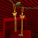 18K AU750 Drop Earrings Plum Butterfly Tassel Earrings Fine Jewelry