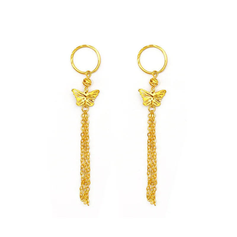 18K AU750 Drop Earrings Plum Butterfly Tassel Earrings Fine Jewelry