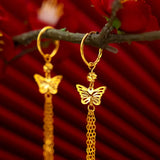 18K AU750 Drop Earrings Plum Butterfly Tassel Earrings Fine Jewelry