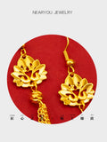 18K AU750 Plum Blossom Tassel Earrings for Women