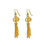 18K AU750 Plum Blossom Tassel Earrings for Women