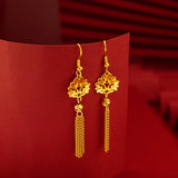 18K AU750 Plum Blossom Tassel Earrings for Women