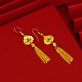 18K AU750 Plum Blossom Tassel Earrings for Women