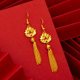 18K Plum Blossom Tassel Earrings for Women Fine Jewelry