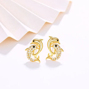 18K Dolphin Earring Pendant Necklace Fine Jewelry Set