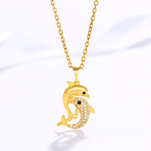 18K Dolphin Earring Pendant Necklace Fine Jewelry Set