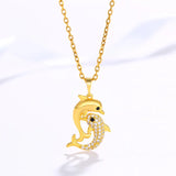18K Dolphin Earring Pendant Necklace Fine Jewelry Set
