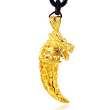 18K Yellow Wolf's Tooth Pendant Necklace Dragon Pendant Chain Jewelry