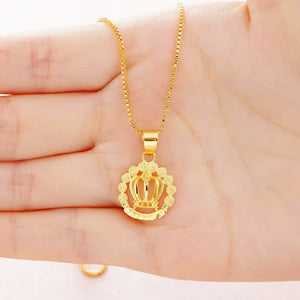18k Pure Gold Crown Pendant for Women, Thick Filled Necklace Pendants