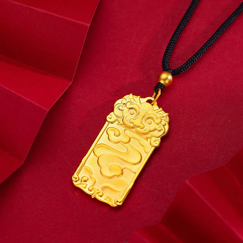 24K Auspicious Cloud Unicorn Pendant Pure 999 Plated Solid Wedding Jewelry Gift