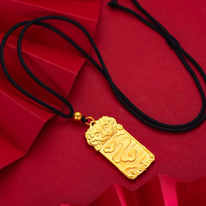 24K Auspicious Cloud Unicorn Pendant Pure 999 Plated Solid Wedding Jewelry Gift