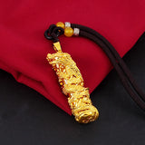 24K Yellow Plated Dragon Column Pendant Necklaces for Men Women