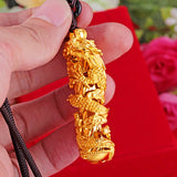 24K Yellow Plated Dragon Column Pendant Necklaces for Men Women