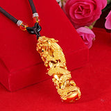 24K Yellow Plated Dragon Column Pendant Necklaces for Men Women