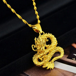 24K Yellow Plated Dragon Pendant Necklace for Men - Not Fade