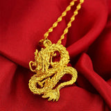 24K Yellow Plated Dragon Pendant Necklace for Men - Not Fade