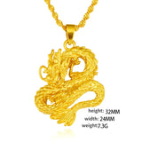 24K Yellow Plated Dragon Pendant Necklace for Men - Not Fade