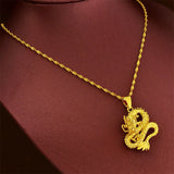 24K Yellow Plated Dragon Pendant Necklace for Men - Not Fade