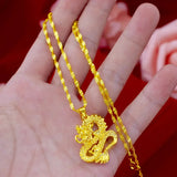 24K Yellow Plated Dragon Pendant Necklaces for Men