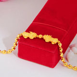 Double Pixiu Buddha Beads Bracelet for Women, 24k Jewelry Hand Chain Bracelets