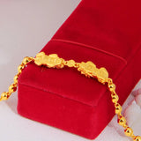 Double Pixiu Buddha Beads Bracelet for Women, 24k Jewelry Hand Chain Bracelets
