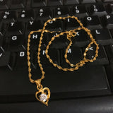 24k Necklace Zircon Heart Pendant Water Ripple Chain Electroplating Jewelry