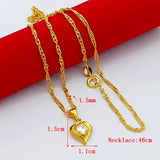 24k Necklace Zircon Heart Pendant Water Ripple Chain Electroplating Jewelry