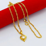 24k Necklace Zircon Heart Pendant Water Ripple Chain Electroplating Jewelry