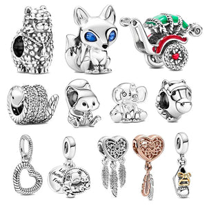 925 Silver Fox & Squirrel Dangle Charm Beads for Bracelet