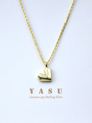 925 Silver 14K Plated Necklace Geometric Heart Pendant Jewelry