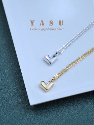 925 Silver 14K Plated Necklace Geometric Heart Pendant Jewelry