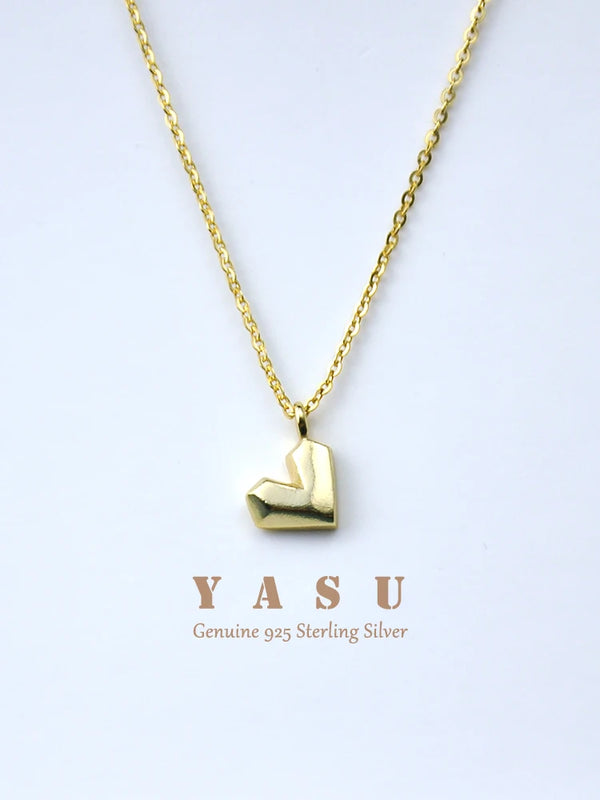 925 Silver 14K Plated Necklace Geometric Heart Pendant Jewelry