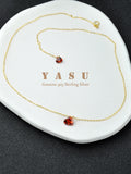 925 Silver 14K Plated Necklace Ruby Love Heart Pendant Women Clavicle Chain