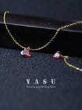 925 Silver 14K Plated Necklace Ruby Love Heart Pendant Women Clavicle Chain