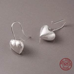 925 Silver Heart Earring Hooks Brushed Love Dangle Earrings