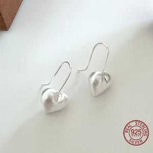 925 Silver Heart Earring Hooks Brushed Love Dangle Earrings