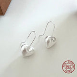 925 Silver Heart Earring Hooks Brushed Love Dangle Earrings