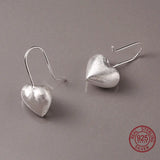 925 Silver Heart Earring Hooks Brushed Love Dangle Earrings