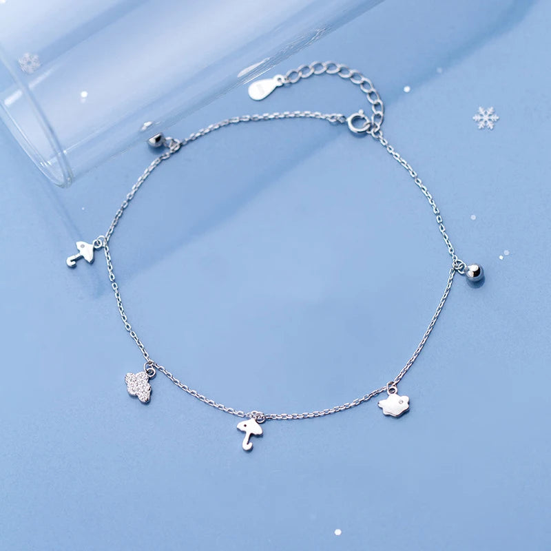925 Silver Anklets Clouds Umbrella Chain Bracelet
