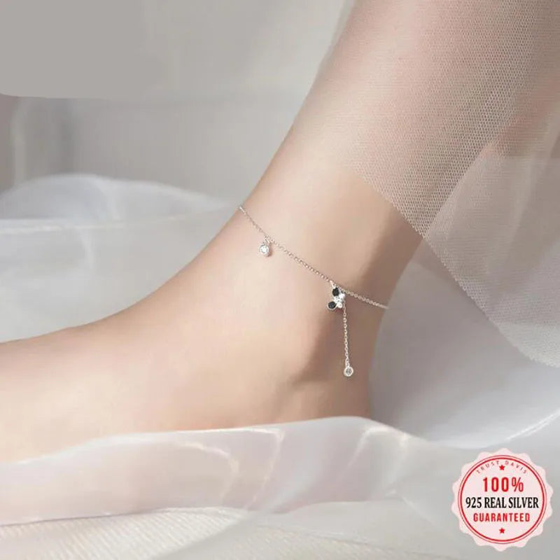 925 Silver Butterfly CZ Anklets for Women Lady Birthday Gift