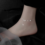 925 Silver Butterfly CZ Anklets for Women Lady Birthday Gift
